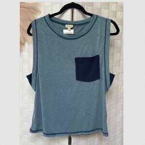 NWT POL Pocket Tank Blue Top Size L